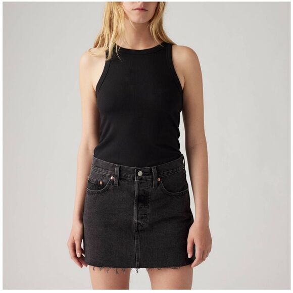 Levis premium Black Denim Deconstructedv Skirt size 30 - Picture 1 of 16